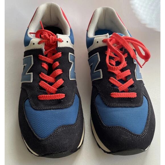 New Balance 574 Sneakers Men’s 10.5 Women’s 12 Phantom Blue/Blast Red Classic - Picture 8 of 16